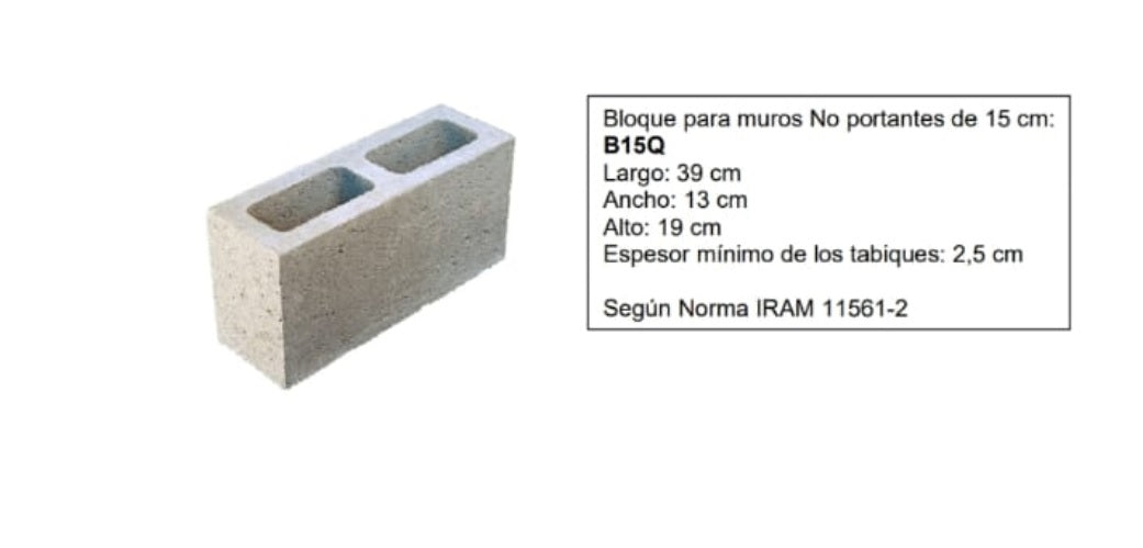 Bloque para muros. No portantes de 15 Cm. B15Q